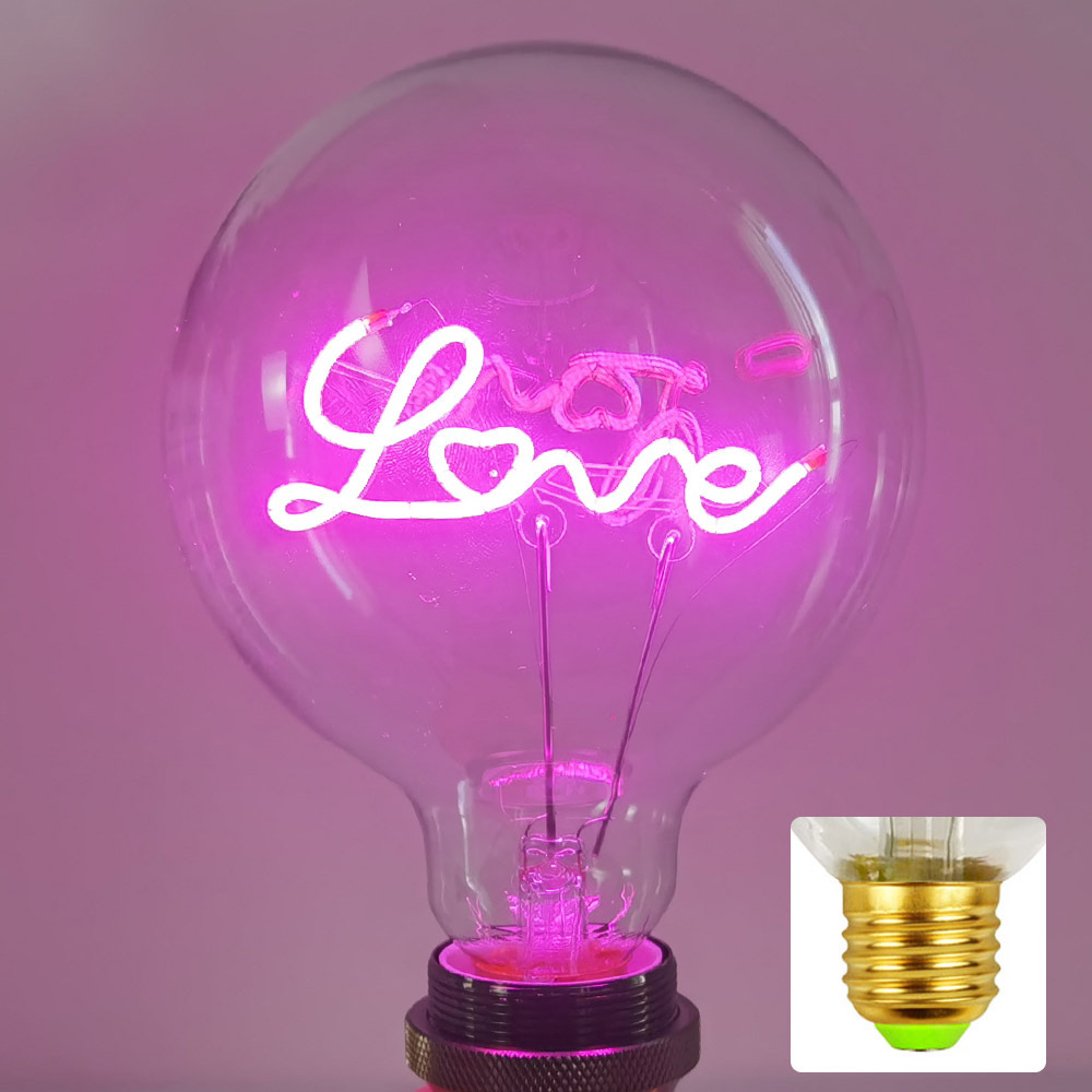 Led  g125 4w 220v dæmpbar kærlighed pink rød gul pære edison pære neon bogstav transparent skrivebordslampe omgivende soveværelseslys: Lyserød