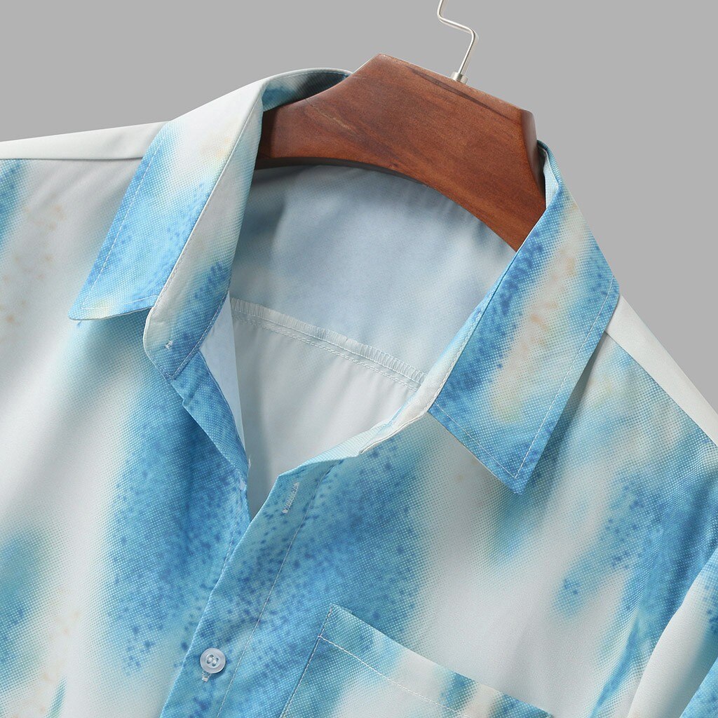 Summer Tie dye Men's Shirt Casual Turn-down Collar Brand Tops Long Sleeve Hawaiian Shirts Men Camisa Plus Size