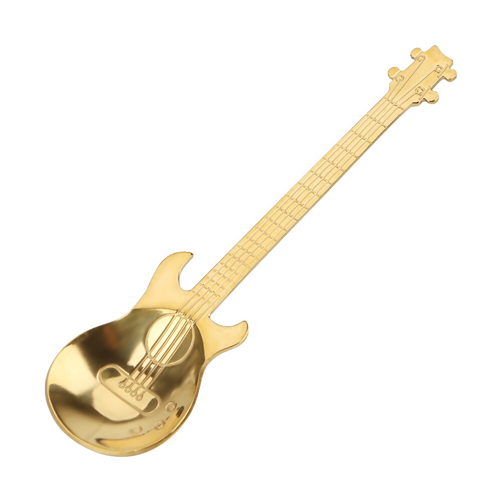 Stainless Steel guitar Spoon Long Handle Home Kitchen Tableware Flatware Ice Cream Dessert Spoons Small Tea Coffee Spoon: Gold