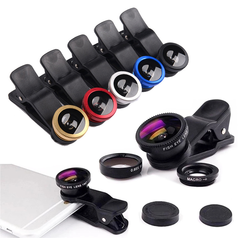 Kit de lentes de câmera de telefone 3 em 1, lentes olho de peixe para celular, zoom 0,67x, grande angular, macro hd, lente de câmera universal para todos os smartphones