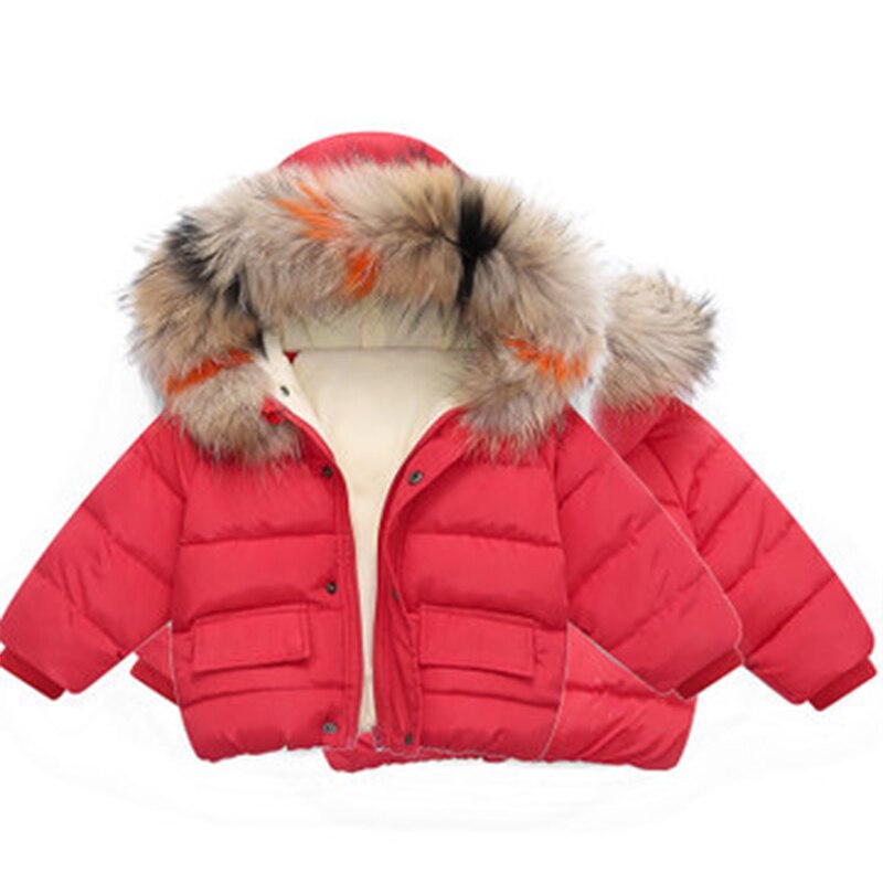 Unisex Winter Jas Kinderen Leuke Hooded Bontkraag Jas Baby Effen Kleuren Winddicht Jas Peuters Outdoor Warming Dikker Jas