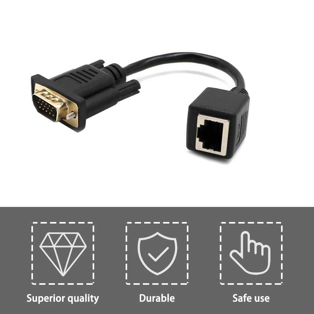 0.15 Meters VGA Extender to Lan Cat5 Cat5e RJ45 Converter Ethernet Adapter Cable Black Male Female Extender Adapter Other(other)