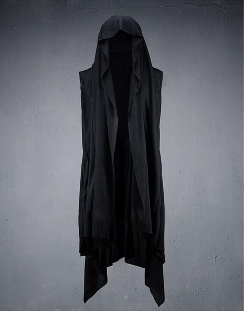 Nightclub men hip hop punk long vest sleeveless shirt cape man gothic style streetwear vest singer stage cardigan costume: Default Title