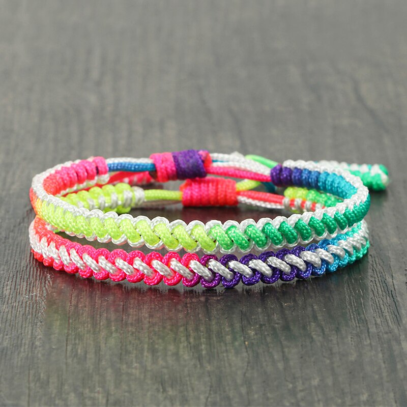 Bracelet en corde arc-en-ciel pour hommes et filles, tressé à la main, ajustable, porte-bonheur, bijoux d&#39;amitié