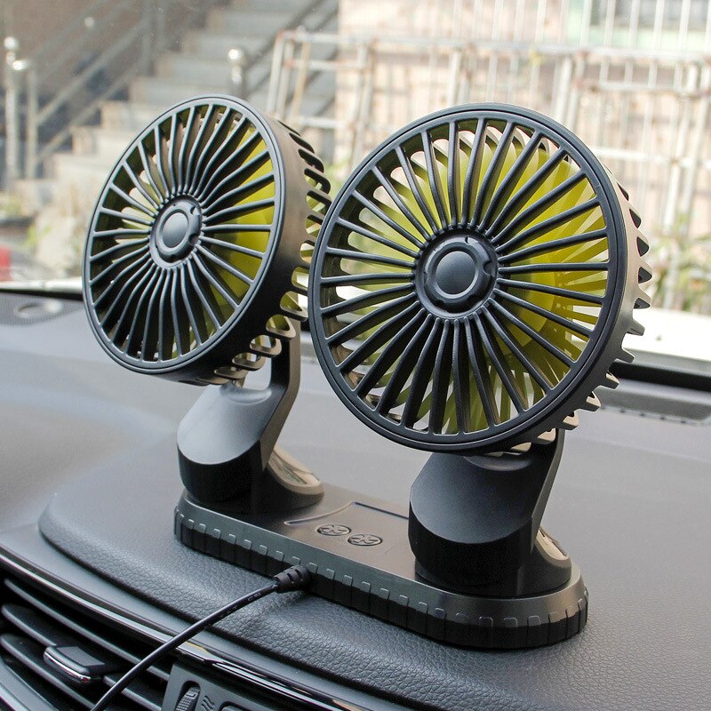 Ventilador de coche de doble cabeza con USB, accesorios creativos para coche, aire acondicionado portátil para automóvil, ventilador de refrigeración automático