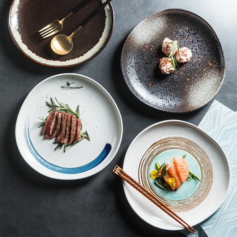 RHE Irregular edges Ceramic plate set Restaurant kitchen home dinner Steak Salad Dim Sum Plate Party porcelain plate