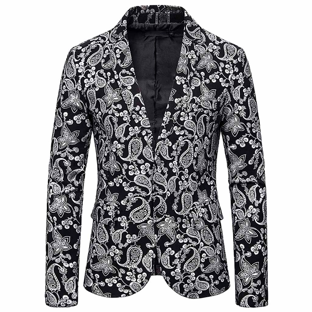Men's Business Wedding Party Gold Stamp Button Blazer - Autumn Winter Casual Outwear: Silver / S