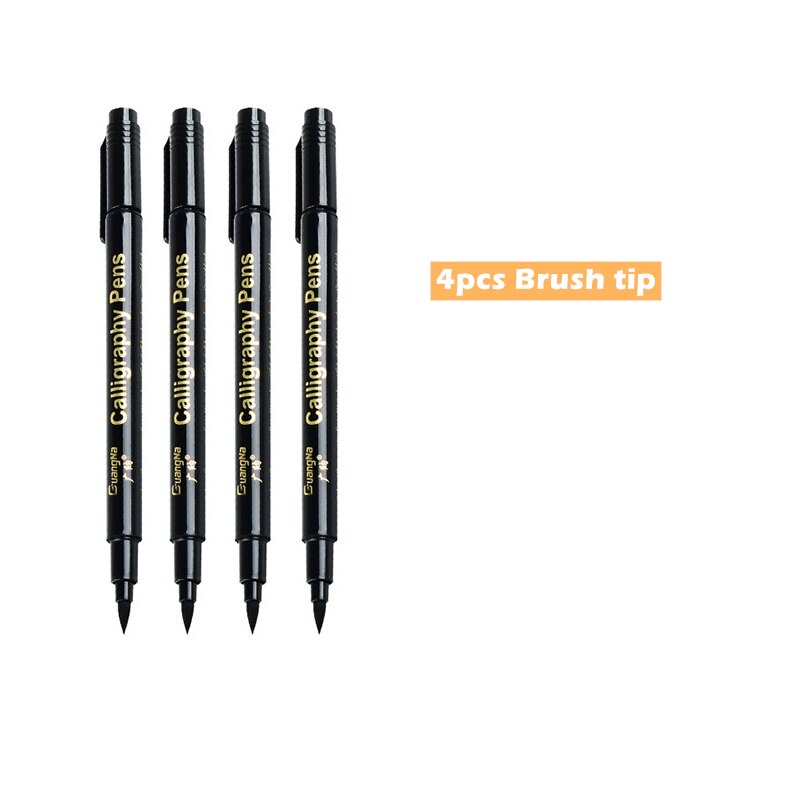 4pcs Calligraphy Pen Set Quick-dry Refillable Waterproof Pigment Ink for Beginners Writing Signature Drawing Lettering Art F802: 4pcs Brush