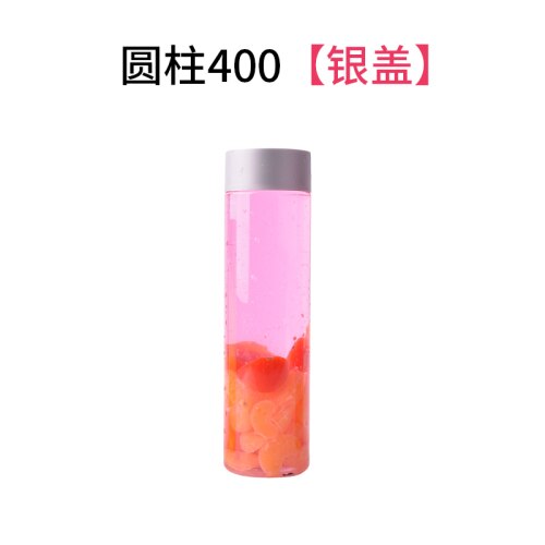 10 stk/parti engangs teflaske take-away emballage cylindrisk juice flaske låg cylindrisk flaske opbevaring flasker krukker: 400ml-- sølv låg