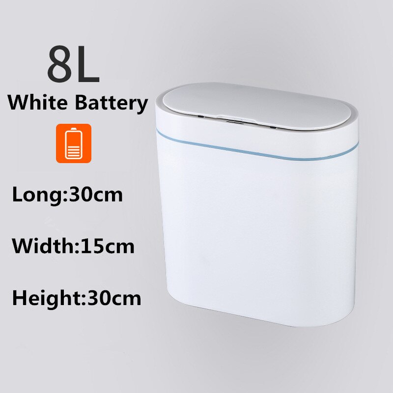 Smart Sensor Trash Can Electronic Automatic Household Simple Trash Can Bathroom Kitchen Toilet Waterproof Smart Garbage Buckets: 8L White