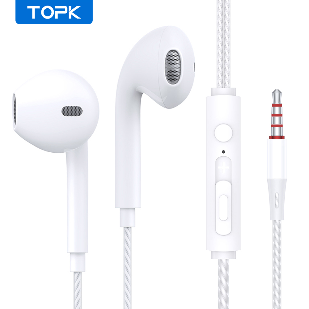 TOPK F20 in-ear Headphone HiFi Sound Built In HD Mic Universal 3.5mm Plug Original Headset Sport Headset