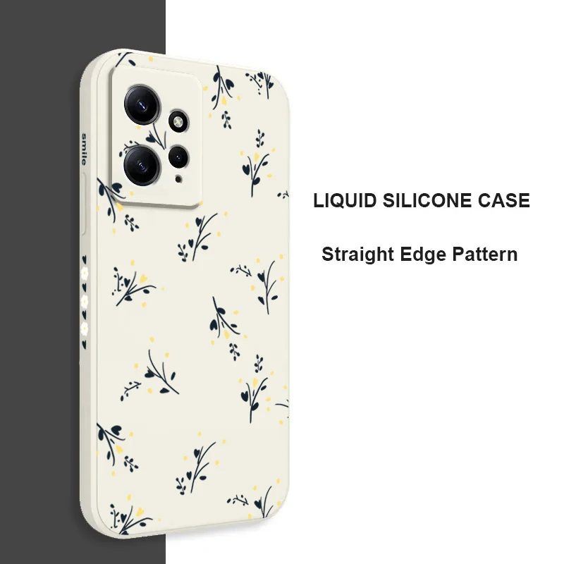 Mooie Bloemen Vierkante Siliconen Telefoon Case Voor Xiaomi Redmi Note 13 12 Pro Plus 5G 12S 11S 11 10S 10 Redmi 12 Schokbestendige Soft Cover