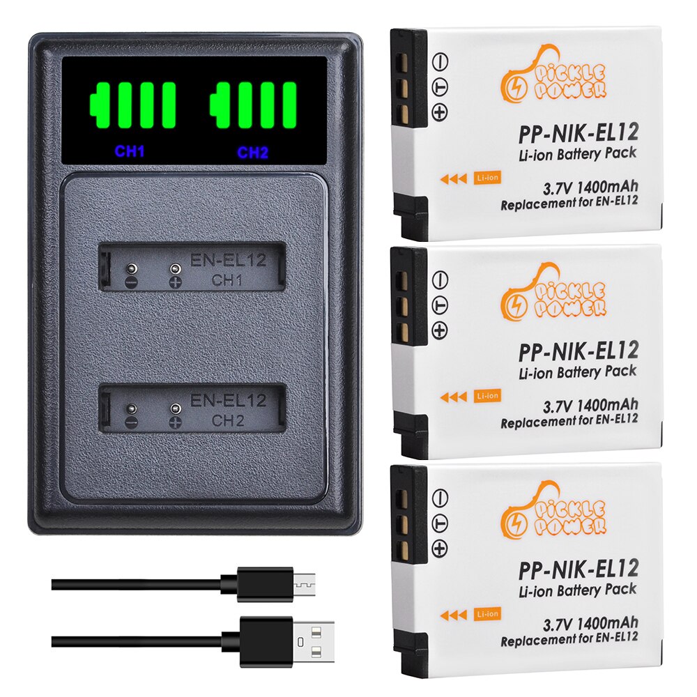 EN-EL12 EN EL12 Battery Charger Kits for Nikon CoolPix S610c S1000pj S6200 S6300 S9400 S9500 S9200 S9700 S9900 AW120 AW110 S70.: Charger and 3Battery