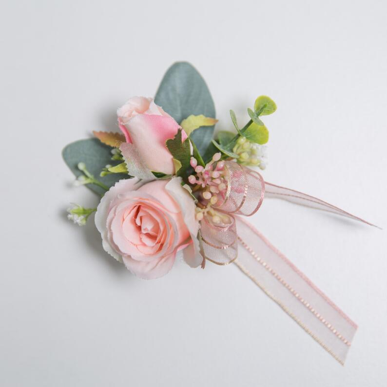 JaneVini romantique Rose Boutinnier mariage Corsages pour marié Pin groomsman artificielle boutonnière boutonnière fleurs Rose broche: Wrist Flower 2