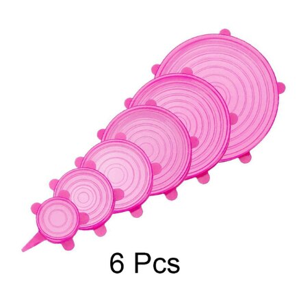 6/12 stuks siliconen rekdeksels universele deksel siliconen kom pot deksel siliconen deksel pan koken voedsel vers deksel magnetron deksel: 6 stuks roze