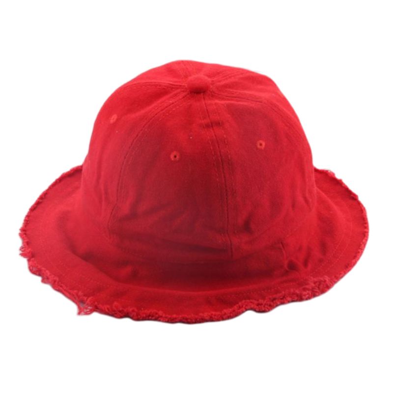 Chapeau en coton pour enfants en bas âge | Chapeau de seau floqué, couleur unie, Vintage, glands délavés à franges, large bord, Hip Hop enfant, chapeau de pêcheur: Rouge