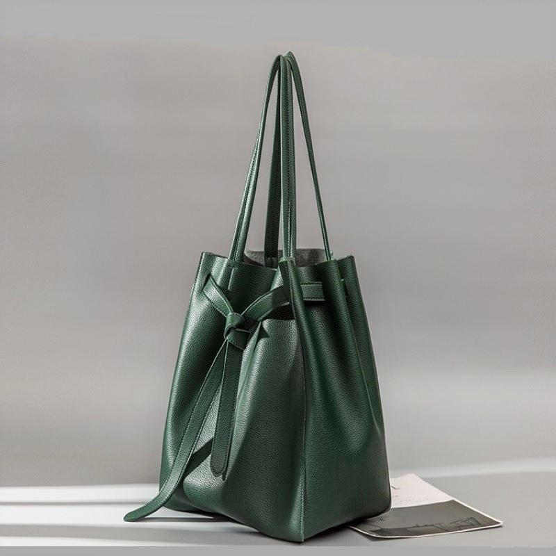 Leren schoudertas met grote capaciteit in emmer voor damesmeisjes handtassen mooi zwart groen