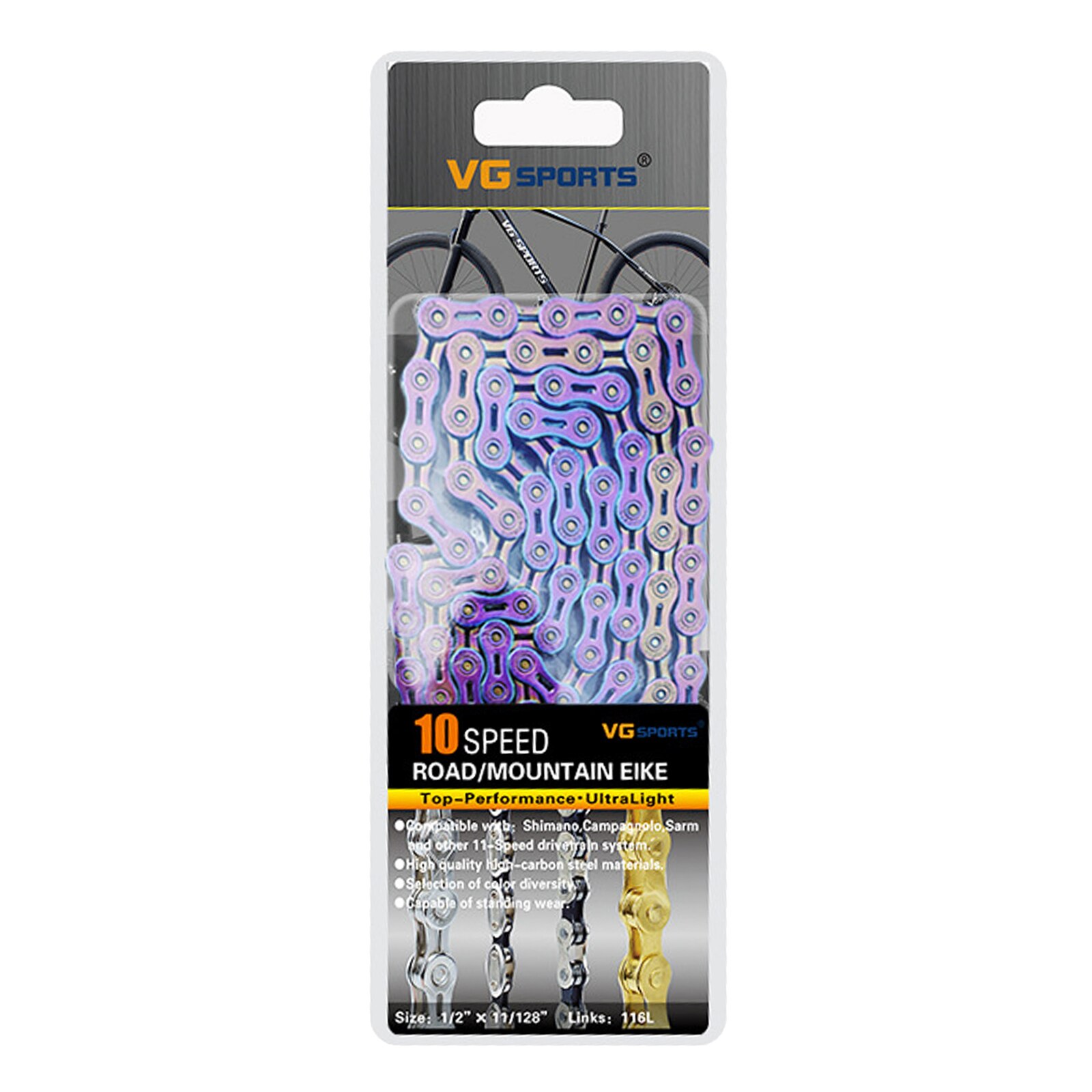 8/9/10/11S 116L Bicycle Chains Half-Hollow Mountain Road Bike Chain Steel High Strength Ultralight Bike Chain Component Parts: 10 Speed Multicolor