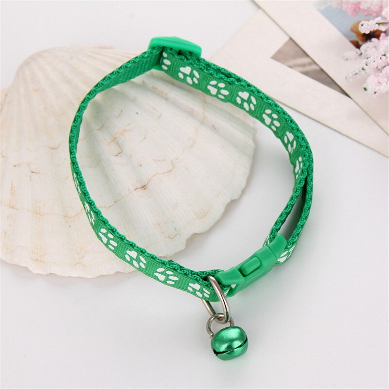 1pc gato cachorro colar com sino camuflagem impressão pescoço cinta poliéster fivela ajustável gatinho filhote de cachorro pet trela acessórios animais: paw green