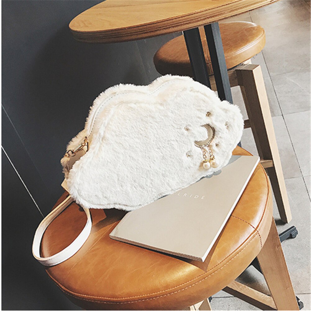 Damen-wintertasche mit niedlichem wolkenmuster, plüschtasche für damen und mädchen, umhängetasche, weiche handytasche