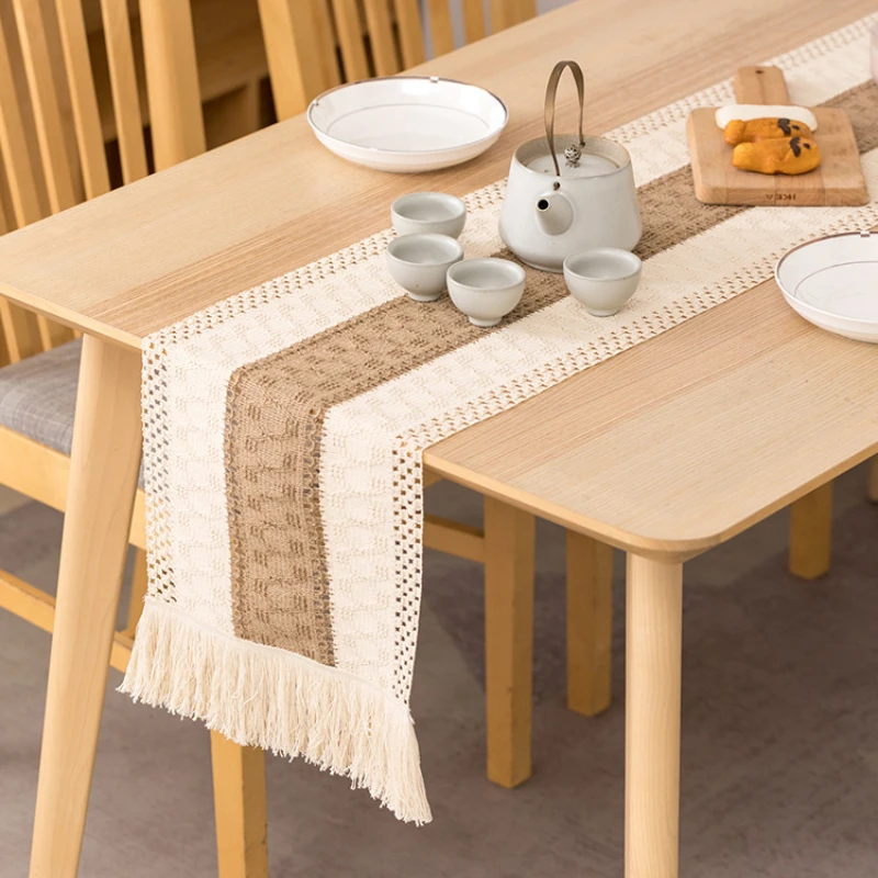 Handgewebter Jute-Tischläufer aus Naturleinen mit Quasten, rustikale Landhochzeit, Geburtstag, Weihnachtsdekoration für Zuhause, Tischdecke