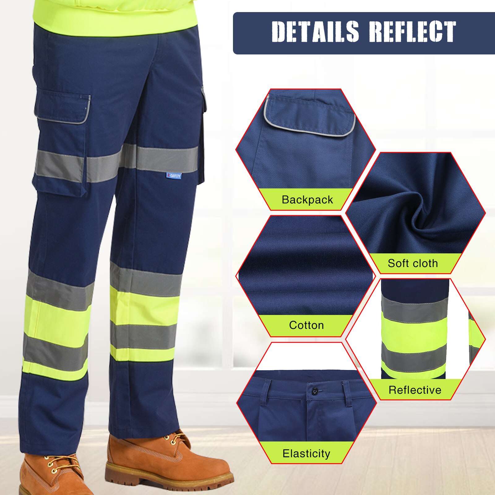 AYKRM Reflective Pants hivis Functional Pockets Wear-resistance Safety Trousers Winter Work Color 5XL