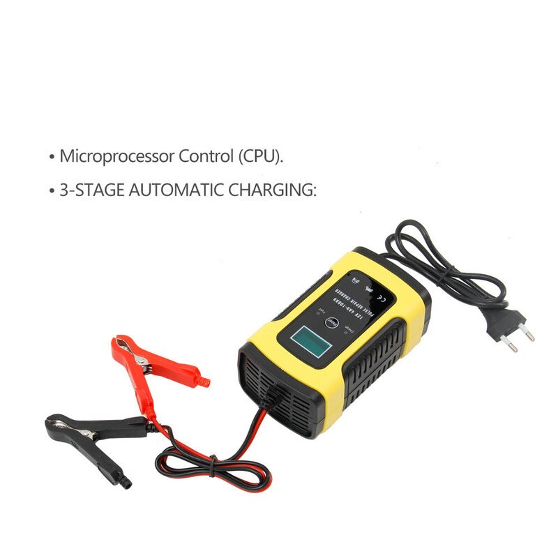Battery Charger Full Automatic Car Battery Charger 12V/6A Intelligent Fast Power Charging Wet Dry Lead Acid Digital LCD Display: EU