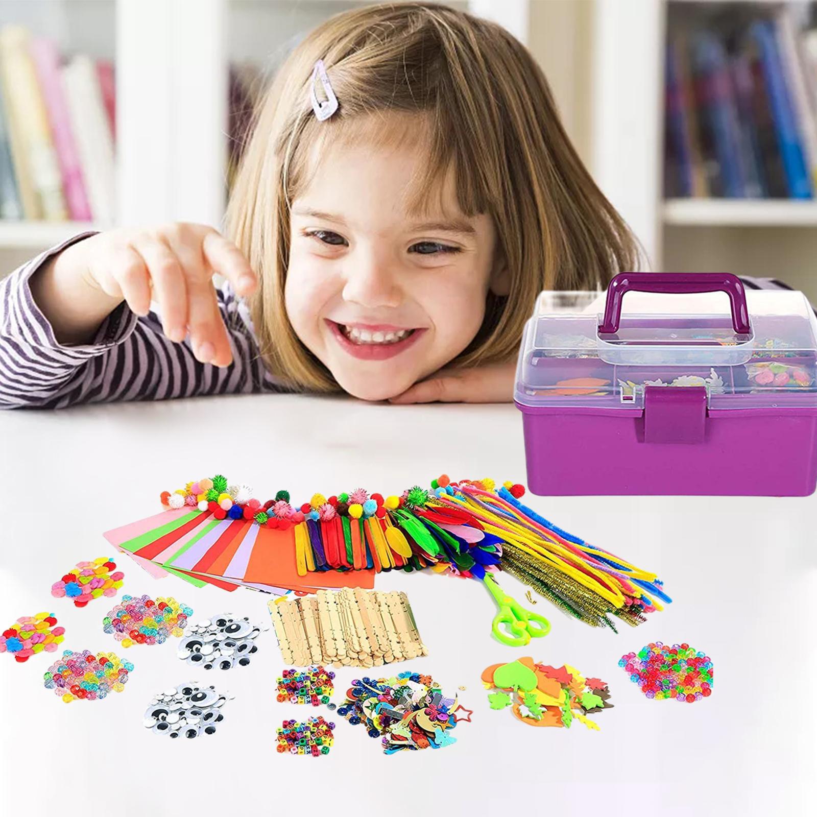 Kit Créatif Fun Craft 400+ Pièces Pour Enfants - Boîte De Rangement Avec Ciseaux, Pompons, Colle...