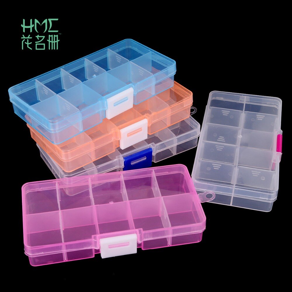 HMC caja de almacenamiento recipiente pastillas joyería Nail Art 10 rejillas organizadoras