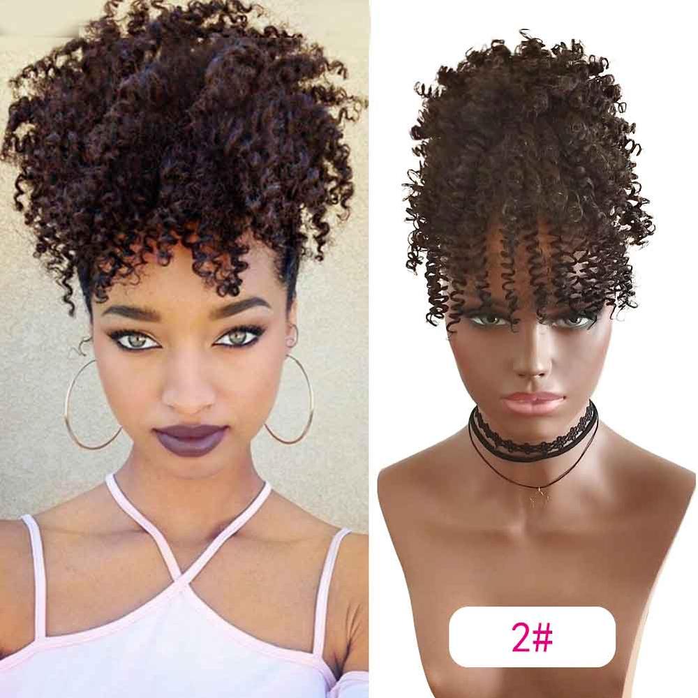Hestehale puffeklip med højt hår i hårstykke afro kinky krøllet syntetisk snørehestehale med pandehår extensions: 2