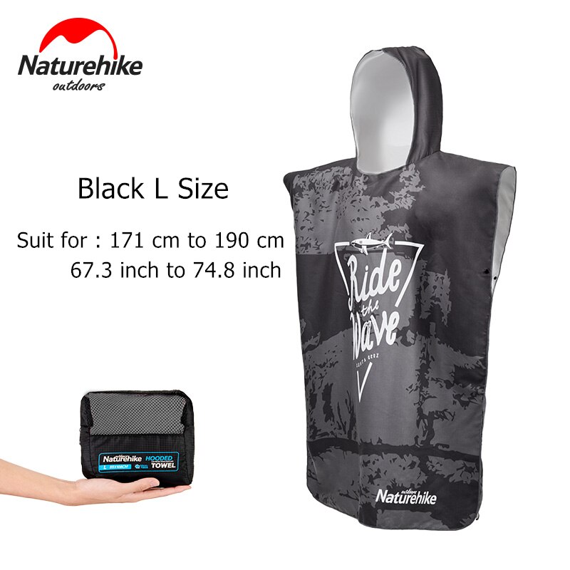 Naturehike Quick Dry Strand Handtuch Microfibe Schwimmen Handtuch Erwachsene Surf Poncho Handtuch Mit Kapuze Ändern Robe Poncho Bathrope Handtuch: Black - L