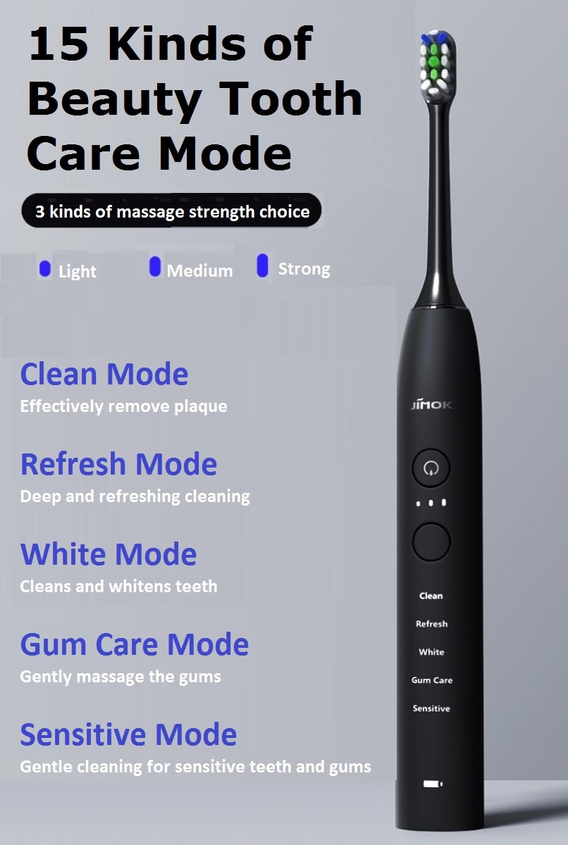 Jimok sônica escova de dentes elétrica, escova de dentes ultra sônica, recarregável, limpador de dentes elétrico adulto (k2)