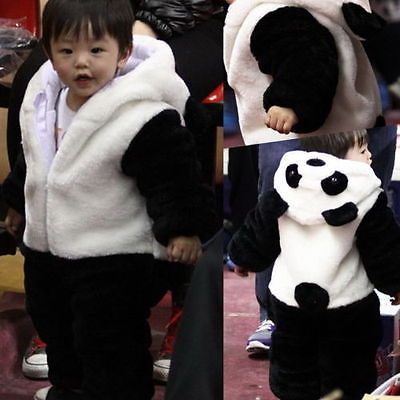 0-3 tbaby kid småbørn nyfødt dreng panda dyr hætte med lynlås romper bomuld jumpsuit outfit kostume 0-3y ropa de