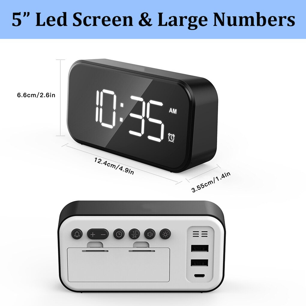 LED Digital Alarm Clock Mirrored Snooze Time Calendar with Adjustable Lighting Modern Electric Table Clock