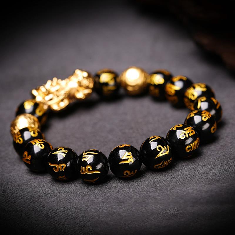 Schwarz Obsidian Reichtum Armbinde Einstellbar Mitteilungen Negativen Energien Armbinde mit Goldenen Pi Xiu Glück Wohlhabende Amulett Armbinde