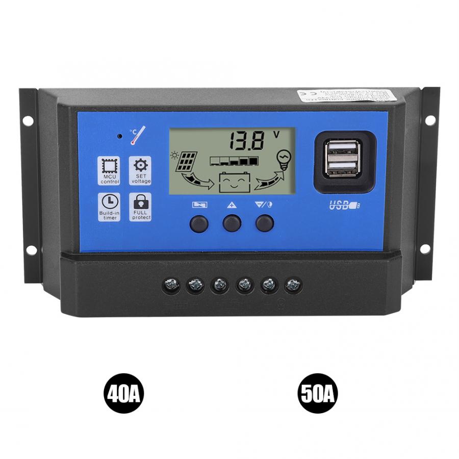 40A 50A Solar Charge Controller 12V 24V Auto PWM 5V Output Regulator PV Home Battery Charger LCD Dual USB