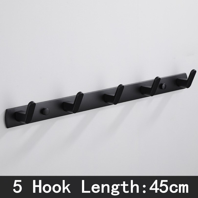 Black White Robe Hook Bathroom Towel Hooks Towels Bag Hat Hook Wall Mounted Clothes Coat Hook Wall Hanger Bathroom Hardware: Black- 5 Hook