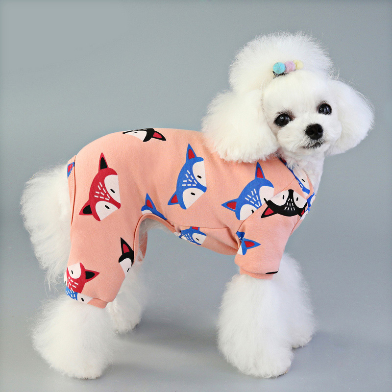 Söt katt pyjamas husdjurskläder för små hundar pyjamas valp jumpsuit för medelstora hundar sovkläder rävtryck skjorta chihuahua kappa: Rosa / Xxl