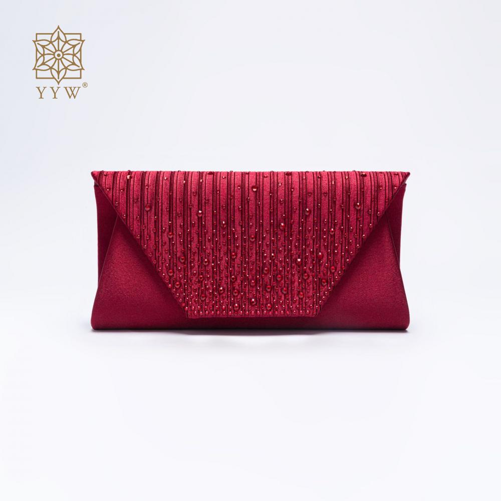Bolso de mano de color rojo vino, bolso tipo sobre con cuentas de diamantes de imitación coloridos, bolso de hombro para banquete de boda y noche, bolso de satén plisado: Azul