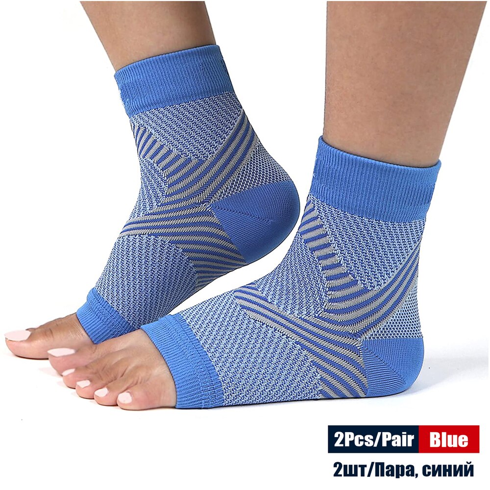 2Pcs/Pair Foot Compression Sleeve Open Toe Compression Socks Planter Fasciated Brace Night Splint for Achilles Tendonitis Brace: Blue / S-M