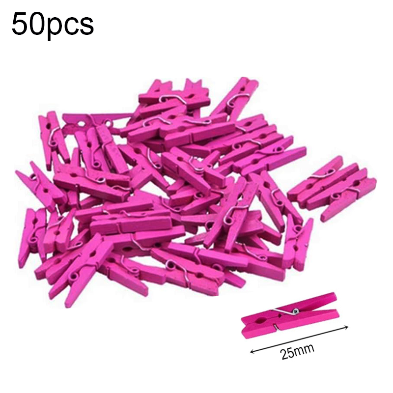 Clip de madera Natural de tamaño pequeño para decoración del hogar, 50 piezas, hoja de cama, foto, papelería DIY, de boda, navidad: Rosa