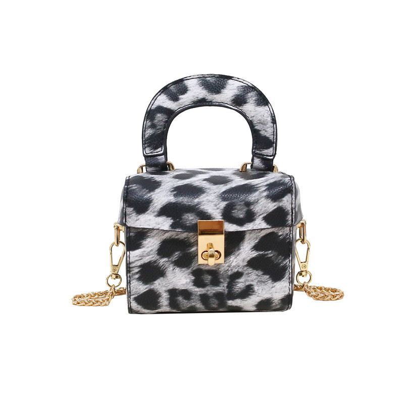 Box Tote Bag for Women Leather Zebra Leopard Handbag Female Chain Shoulder Messenger Purses: Leopard