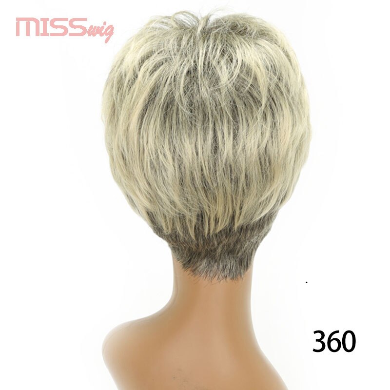 Miss paryk sort blandet blond lige paryk kort pixie haircut stil parykker til hvide kvinder syntetisk hår høj temperatur fiber: T1b/613