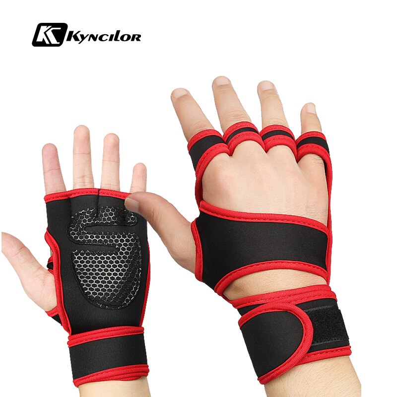 1 par de levantamiento de pesas guantes de entrenamiento de los hombres y las mujeres Fitness deportes cuerpo edificio agarraderas de gimnasia gimnasio mano Protector de palmas guantes