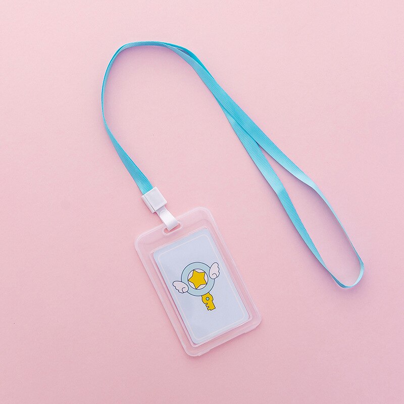 16 Styles Lovely Transparent ID Card Badge Holder Practical Kids Student Use Name ID Card Case Cover With Long Lanyard: E