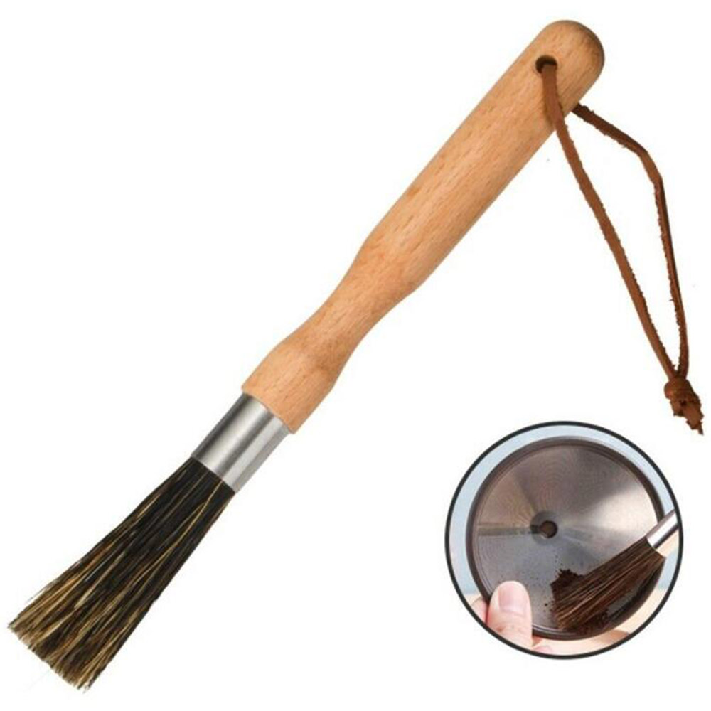 Lang trehåndtak børste kaffekvern rengjøringsbørste med snor kaffekanne børste rengjøringsverktøy til barista hjemmekjøkken