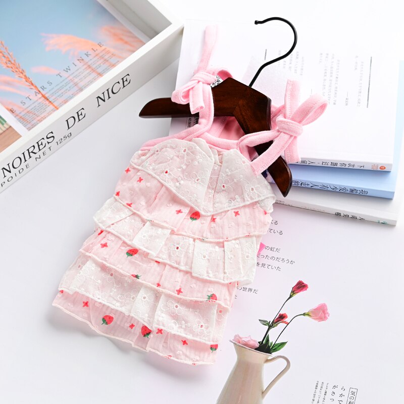 Mooie Roze Aardbei Print Honden Jurken Zomer Hond Prinses Sling Taart Jurk Chihuahua Yorkshire Poedel Kleding Hond Rokken