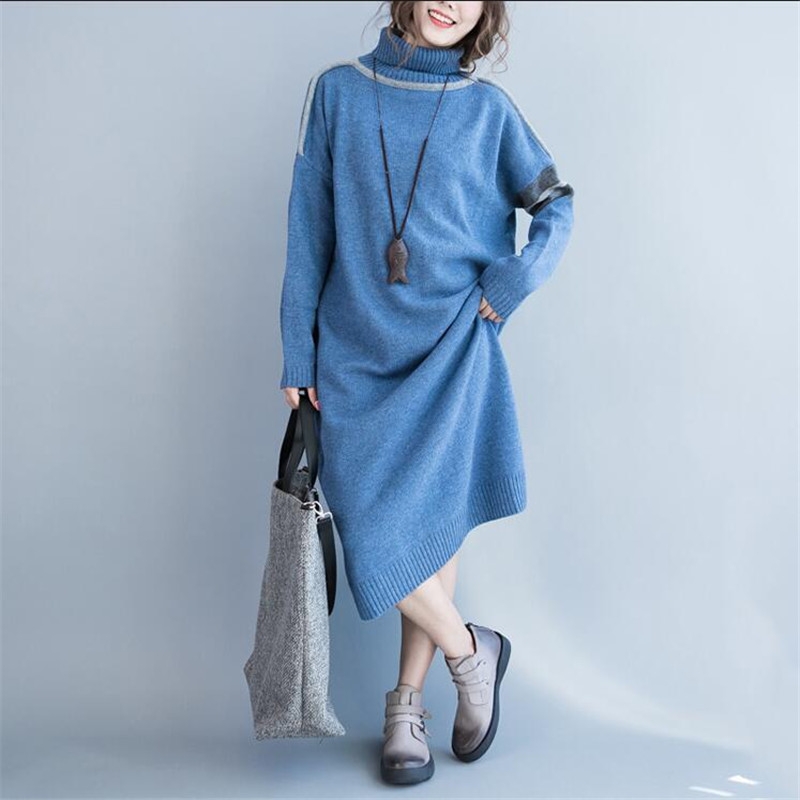 Sweater Dress Vestidos Autumn Women Casual Long Sleeve turtleneck Knitted Dress Winter long Dresses Plus Size