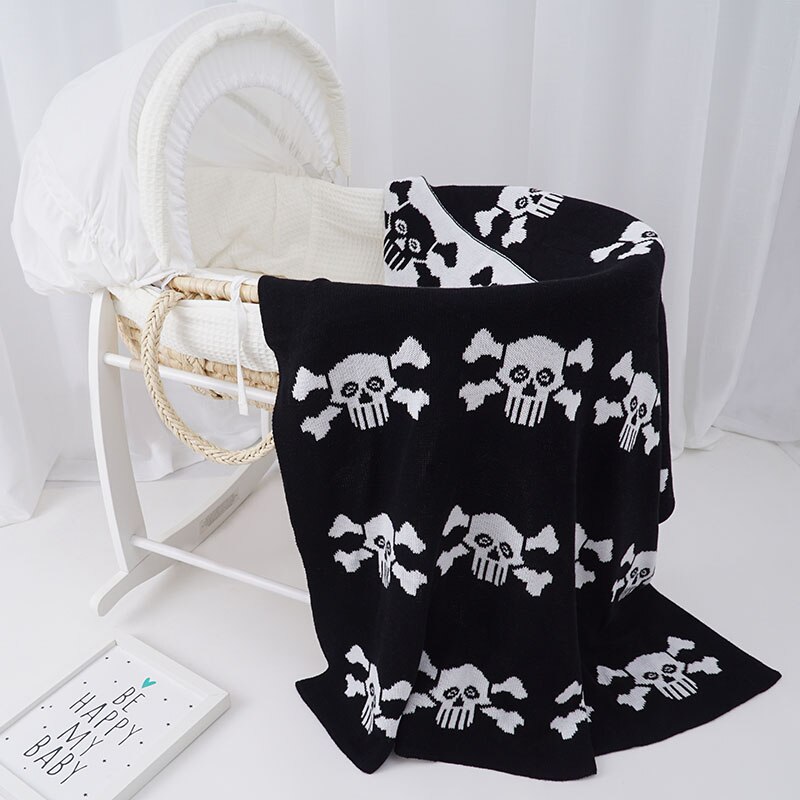 KlaringIns Katoen Gebreide Baby Blanke, herfst Winter Kinderwagen Deken Kinderen Patroon Cross/Clauds/Hart Beschikbaar 10 +: Skull head