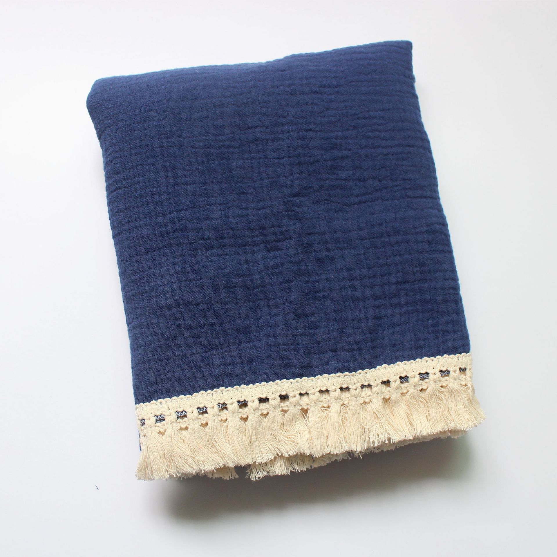 Bebé de muselina de algodón impreso Manta con borla para recibir a recién nacidos bebé gasa de Swaddle niños durmiendo colcha cubierta de cama: Azul